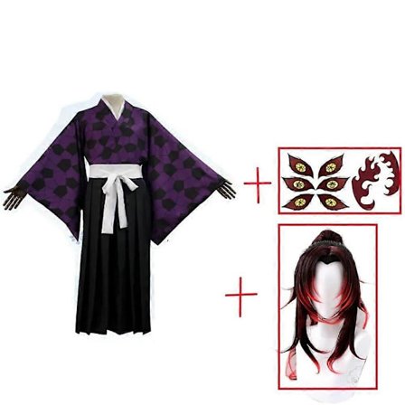 Kokushibo Cosplay -asu Anime Demon Slayer Kimetsu No Yaiba Kokushibo Peruukki Kimono Haori -asu Helloween Miehille - Täydellinen