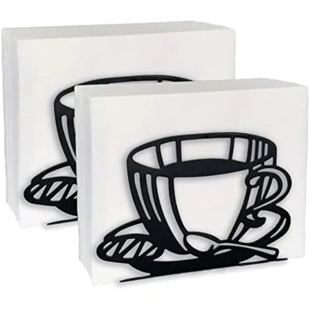 2 st Servetthållare med Kaffekoppstema för Bord, Svart Bondgårdskök Cocktail Matbord Pappersservetthållare, Rostfritt