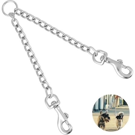 【PP】 Dobbelt metal hundesnor, sammenfiltringsfri tyggesikker holdbar hundekædesnor forlænger splitter snor til 2 hunde