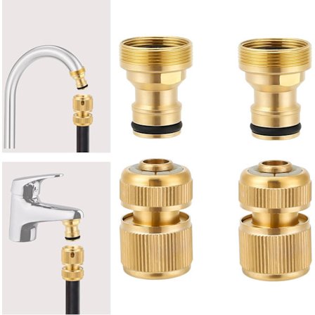 4-pak Messing Slangefittingsæt, 1/2 tomme Hurtigkoblinger - Havehaner & Rørkoblinger til Reparation og Forlængelse af Vand