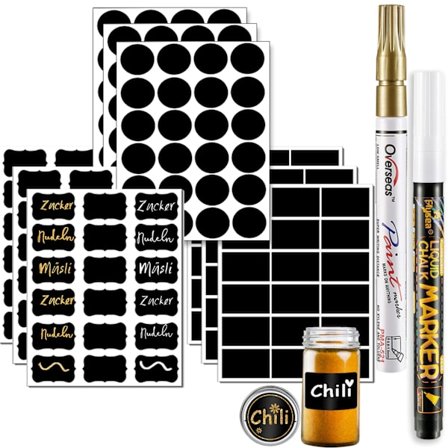 Selvklebende etiketter, tavleetiketter, etiketter for merking, krittavleetiketter, kjøkkenskilt brukt til glassflasker, syltetøyglass, krydderglass