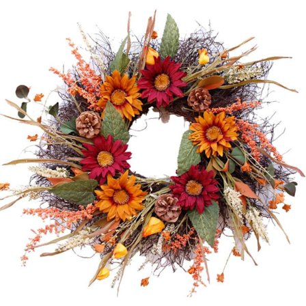 Kunstig høstkrans, 23 tommer høstdørkrans høstsolsikke