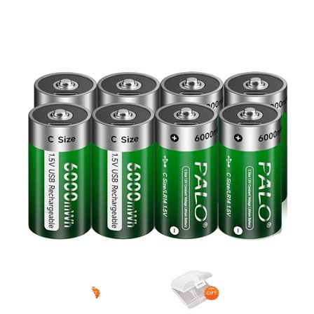 1,5V Genopladeligt Lithium C-størrelse Batteri, USB Opladning, Over 3500mAh Kapacitet,8 stk