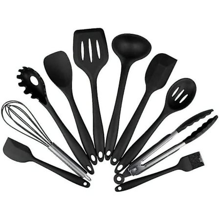 10 Køkkenredskaber i Silikon BPA Fri Sæt Indeholder 2x Skrabere Madlavningsskeer