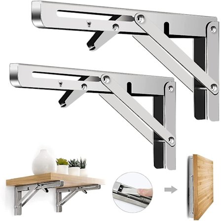 2 Pcs Folding Shelf Brackets Heavy Duty Foldable Wall Mounted L Brackets For Shelves