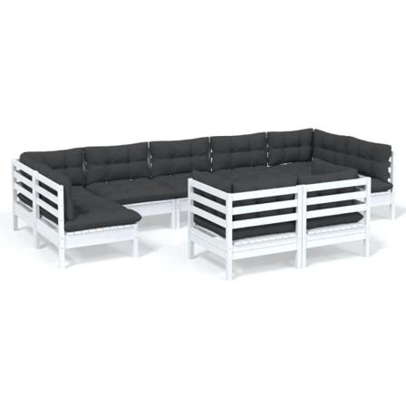 Vidaxl Loungegrupp Med Dynor 9 Delar Vit Massiv Furu Vit