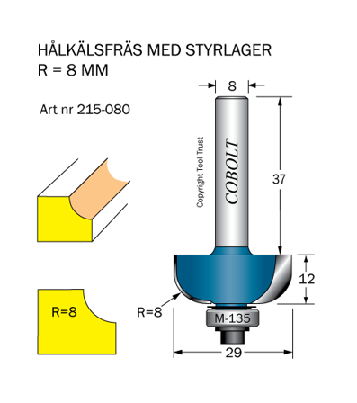 Cobolt 215-080 Hulkilfres R=8 D=29 L=12, Maskintilbehør & forbruk