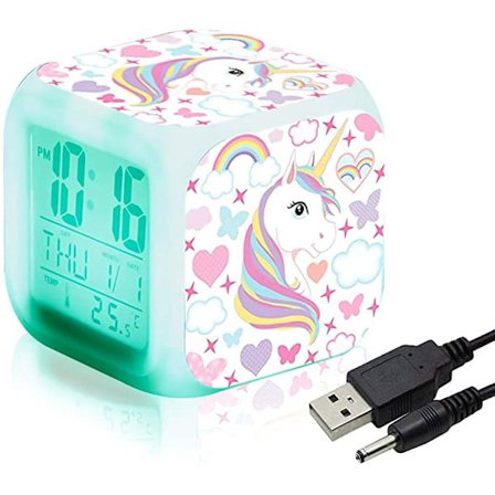 Stil 2 Enhjørning Digital Vekkerklokke for Jenter, Glødende Natt LE
