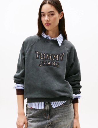 Tommy Jeans Tjw Bxy Leopard Varsity Crew - Grey - S
