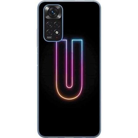 Yhteensopiva Puhelinkuori Xiaomi Xiaomi Redmi Note 11S Minimaalinen neonkirjain U kirkkaalla valaistustehosteella mustaa taustaa vasten