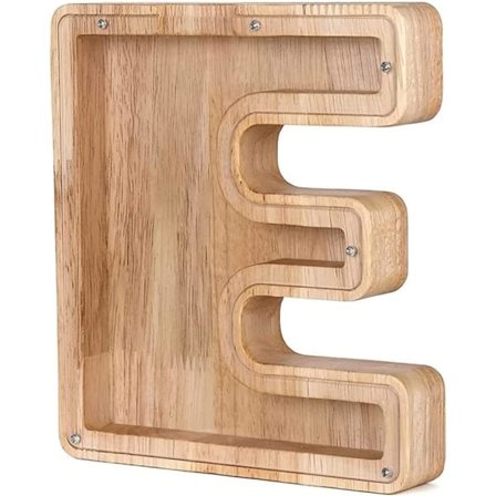 Personlige træbogstaver, sparebøsse, bogstaver, sparebøsse med alfabet, sparebøsse til familie, julegave, fødselsdagsgave, hjem (E)