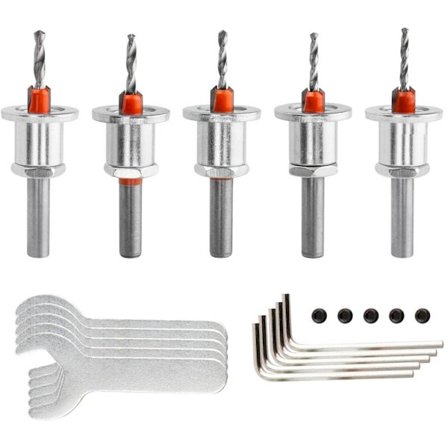 5 st Försänkare Borr Set med Justerbart Djupstopp 8mm Skaft 90° Försänkare Borr 2.8mm 3mm 3.2mm 3.5mm 4mm