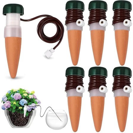 6-delars Självbevattningssystem, Vattendroppare för Växter, Automatisk Droppbevattning, För Krukväxter & Balkong, Sifonprincip, Keramisk Droppare
