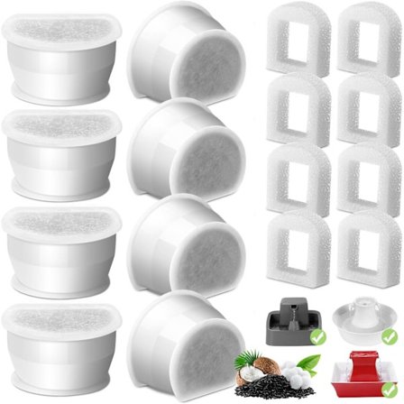 8-pack Cat Fountain ersättningskolfilter, 8 st vattenfontänfilter & 8 st utbytesskum för keramisk pagod Avalon Butterfly Sedona Auto 8-Pack