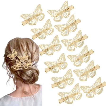 12 kpl perhoshiuspantaa, hiuspantoja naisille ja lapsille, liukumattomat metalliset hiusnauhat tytöille, hiusten koristeluun häihin morsiamille