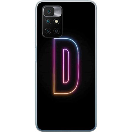 Kompatibel Mobilcover til Xiaomi Xiaomi Redmi 10 Minimalistisk neonbogstav D i farveskiftende lys mod sort baggrund i moderne digital design