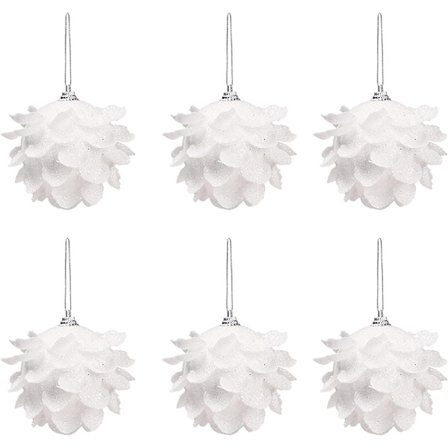 Set med 6 vita julgranskulor i skum att hänga i julgranen