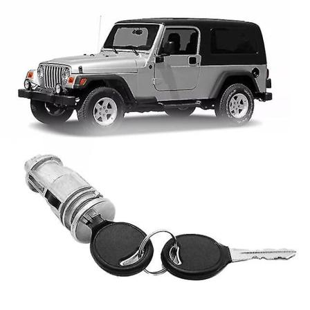 Tenningslås for tenningsnøkkel med nøkler, kompatibel med Chrysler Voyager Dodge Jeep Cherokee Plymouth 5003843ab 5003843aa-sølv