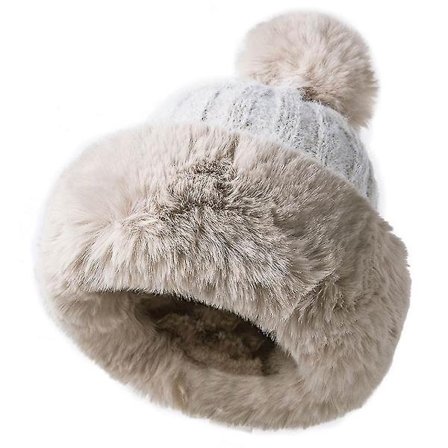Dame Faux Fur Strikket Lue med Fleecefôr Vintervarm Ushanka Lue Beanie Skikappe