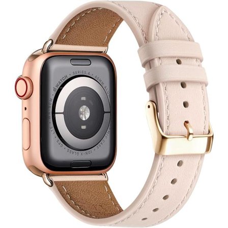 Apple Watch Läderarmband, Äkta Läder Ersättningsarmband för Apple Watch Series 9 8 7 6 5 4 3 2 1 & iWatch SE, Ultra (38mm 40mm 41mm, Roséguld) Rosa