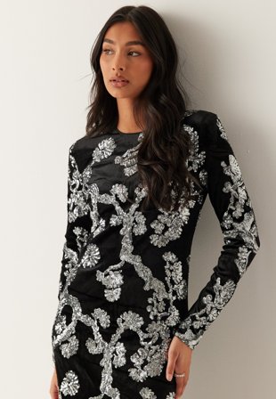 YAS - Yasflorana Ls Long Dress - Black Detail:SEQUINS