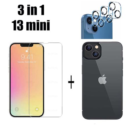 3-PACK 3-in-1 iPhone 13 Mini Fram- & Baksida + Kameralinsskydd