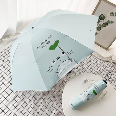 Totoro tecknad film regnsolparaply för kvinnor vindtät japansk Glibli Studio UV-paraply bärbar parasoll fin present (FMY) Wathet