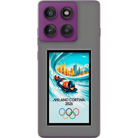 Kompatibel Mobilcover til Motorola Edge 60 Pro Dynamisk bob eller skeletonrytter i iskanal med Milano Cortina 2026, byens skyline og olympiske ringe
