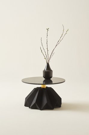 Jotex - Sofabord, Diameter 66 Cm Svart marmor izmir/røykfarget mattsvart - BRECKA - Kjøp Sofabord hos Jotex