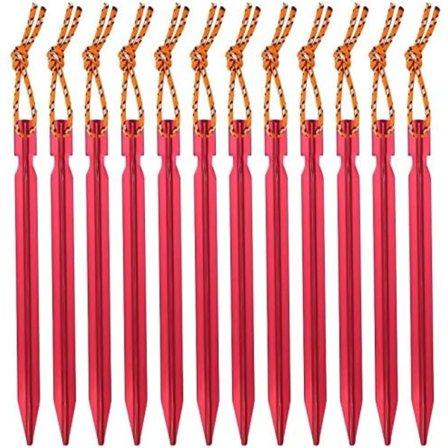 Set med 12 tältpinnar, campingtältpinnar 18 cm med förvaringspåse