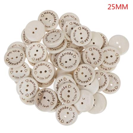 50st Handgjorda Med Kärlek Runda Träknappar Med 2 Hål 25MM