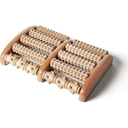 Akupressur Fodsmertelindring Multi-rulle - Dobbelt fodrulle i træ - Lindrer plantar fasciitis, hæl og svang