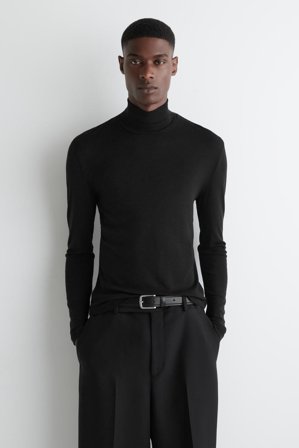 COS Men's Slim Wool Jersey Roll Neck Top in Black