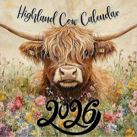 Highland Cow Kalender 2026 Månedlig Vægkalender 12 Måneder - Highland Cows Månedlig Vægkalender - Wildlife Kalender - Planner Kalender Organisering & 