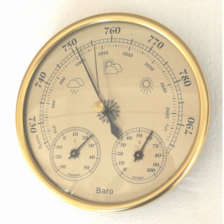 Barometer, værstasjon med barometer og hygrometer termo