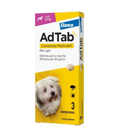 Adtab Per Cani Da 2,5 A 5,5kg 3 Compresse Masticabili 112mg