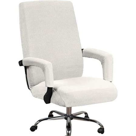 Kontorsstol med hög ryggstöd, överdrag med armstödsöverdrag i polyester, tvättbart överdrag för universellt snurrstolsskydd, elfenben