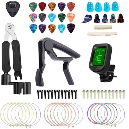 Gitar Tilbehørssett med Capo, 3-i-1 Plekterverktøy, Plekter, Fingerbeskytter, Tommelplekter, Gitarbrostift (Sett 1)