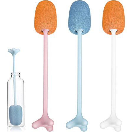 Styk Flaskebørster, Svampbørster med Langt Håndtag, Kan Stå Dræningsbørste, til Kopper, Vandflasker, Vinglas og Sutteflasker