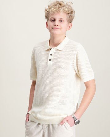 Jack & Jones JJJESS KNIT POLO SS JNR Hvit Pique Gutt - Kids Brand Store