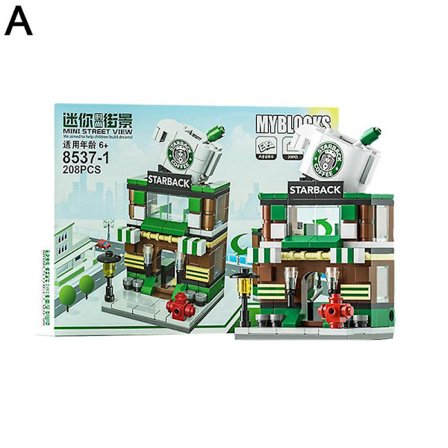 Starbucks City Building Blocks för barn, Creative Mini Street Building Blocks, Coffee Shop, Supermarket, Restaurant Food DB