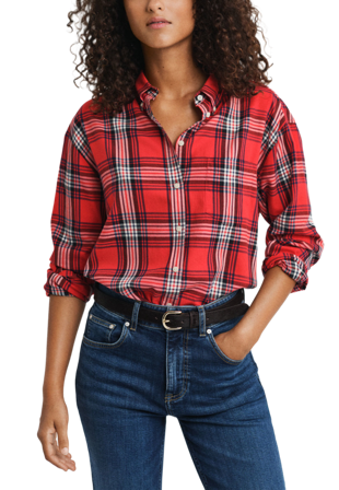 GANT Relaxed fit Rutig flannelskjorta Skjortor Dam Röd 42