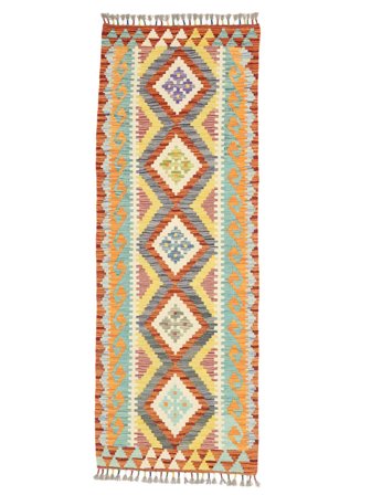 Handgewebt Kelim Afghan Old Stil 68X184 Wollteppich Braun/Grün Klein