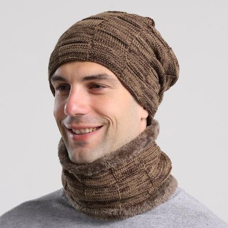 Khaki Unisex Mössa Halsduk Set, 2 i 1 Vinter Termisk Stickad Mössa