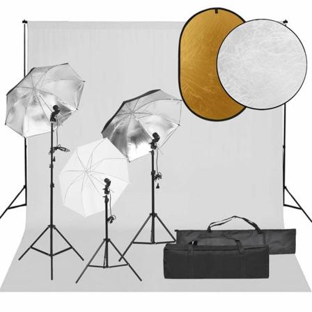 Vidaxl Fotostudio Med Lampor, Bakgrund Och Reflexskärm Svart