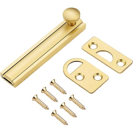 (Gull, 3 tommer) Solid messing overflatemontert bolt, kraftig skjult skyvebolt med skruer, dørskyvebolt tyverisikring sikkerhetsdørlås