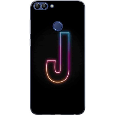 Yhteensopiva Puhelinkuori Huawei Huawei P smart Minimaalinen neonkirjain J värien vaihtuessa valossa mustaa taustaa vasten