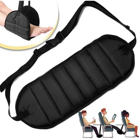 Flyfodsstøtte til fly - Justerbar højde - Forebygger smerter i ryg, ben, knæ og hofte - Bærbart rejsetilbehør - Kompatibel med fly, tog og kontor