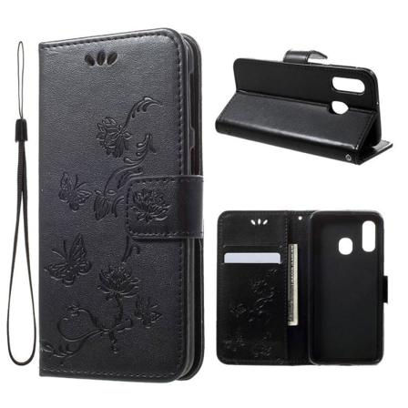 Butterfly Samsung Galaxy A40 nahkakotelo - Musta Black