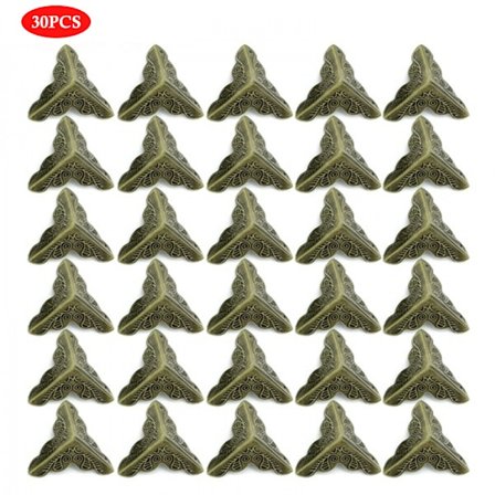 30 hörn för möbler, antik design, metall, kantskyddshörn för lådor och möbler i vintagestil, antik mässingsdesign